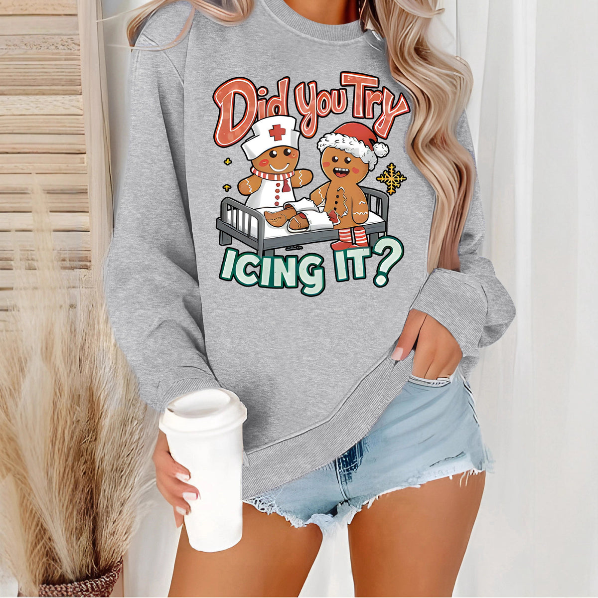 Hoodie Christmas Nurse and Gingerbread Pattern Print