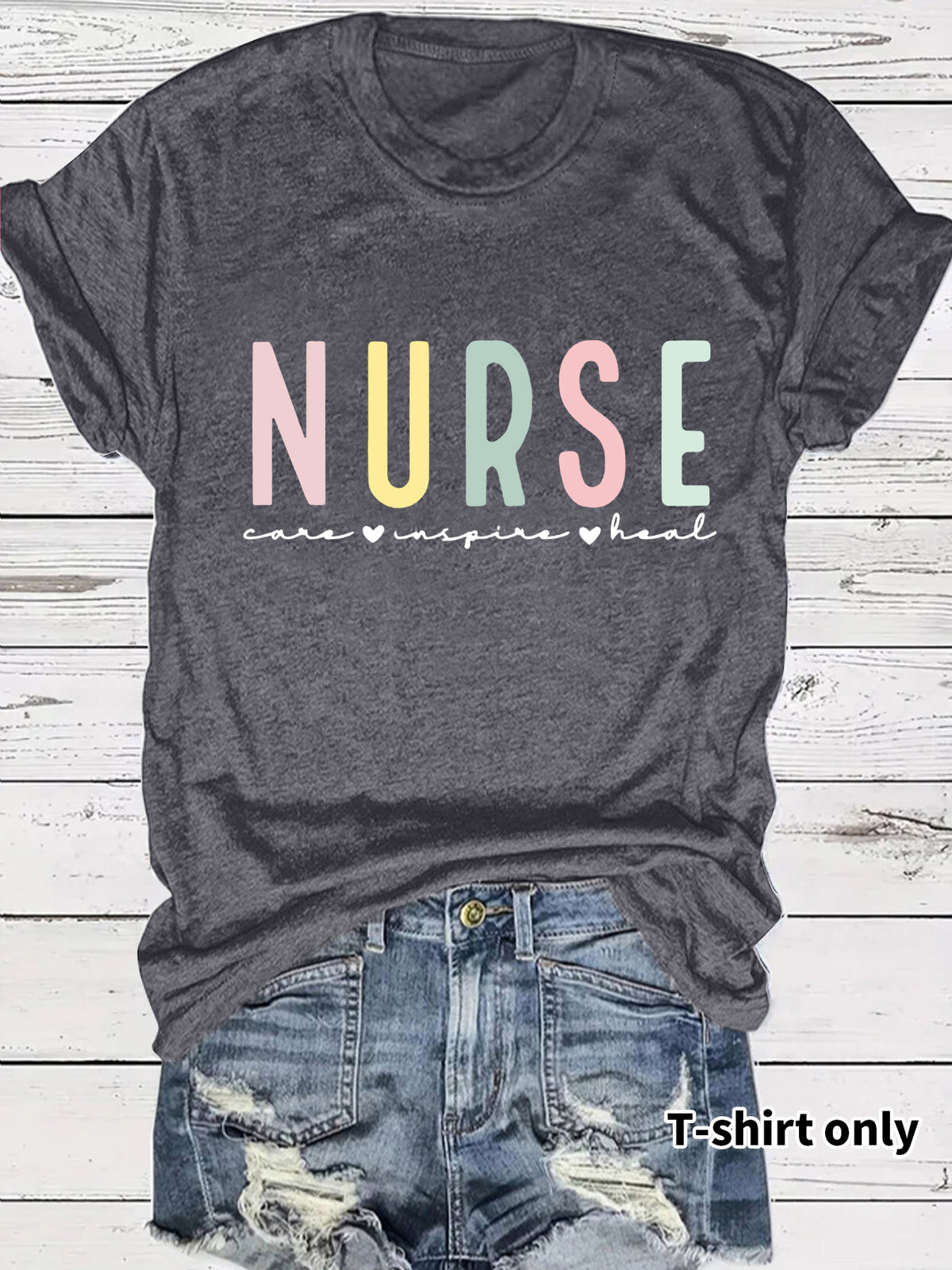 NURSE colored letter printed short sleeved shirt