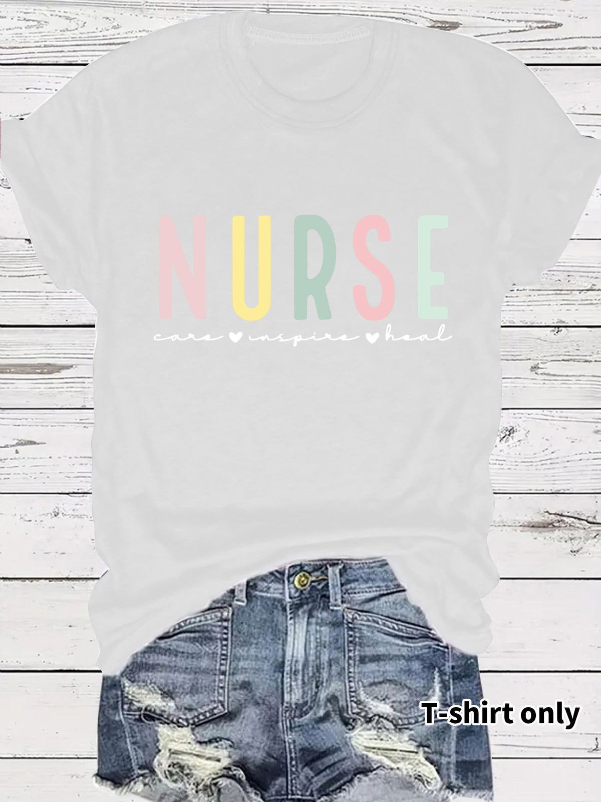 NURSE colored letter printed short sleeved shirt