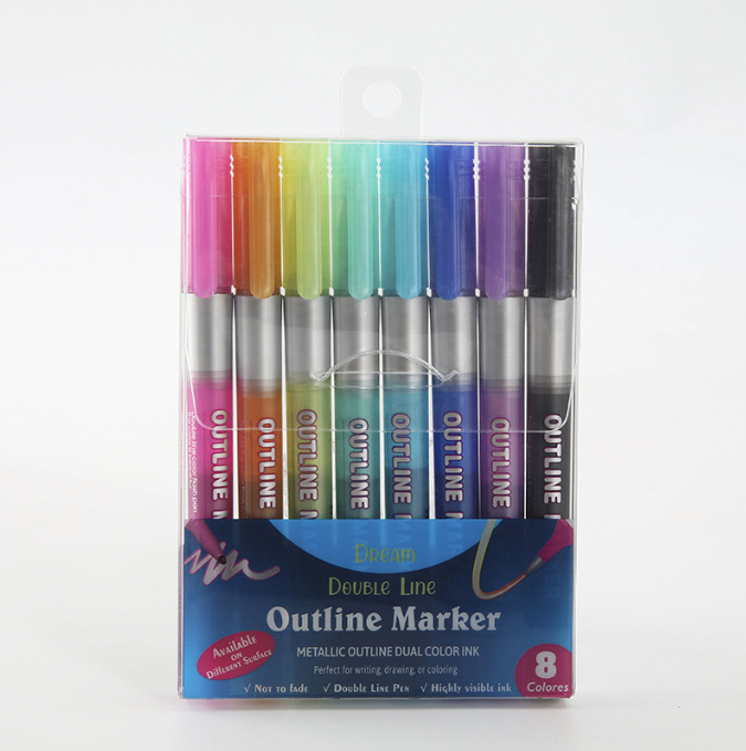 Double Line Outline Pen Set Fluorescent Pen Dual Color DIY Handnet Press Shiny Fluorescent Pen