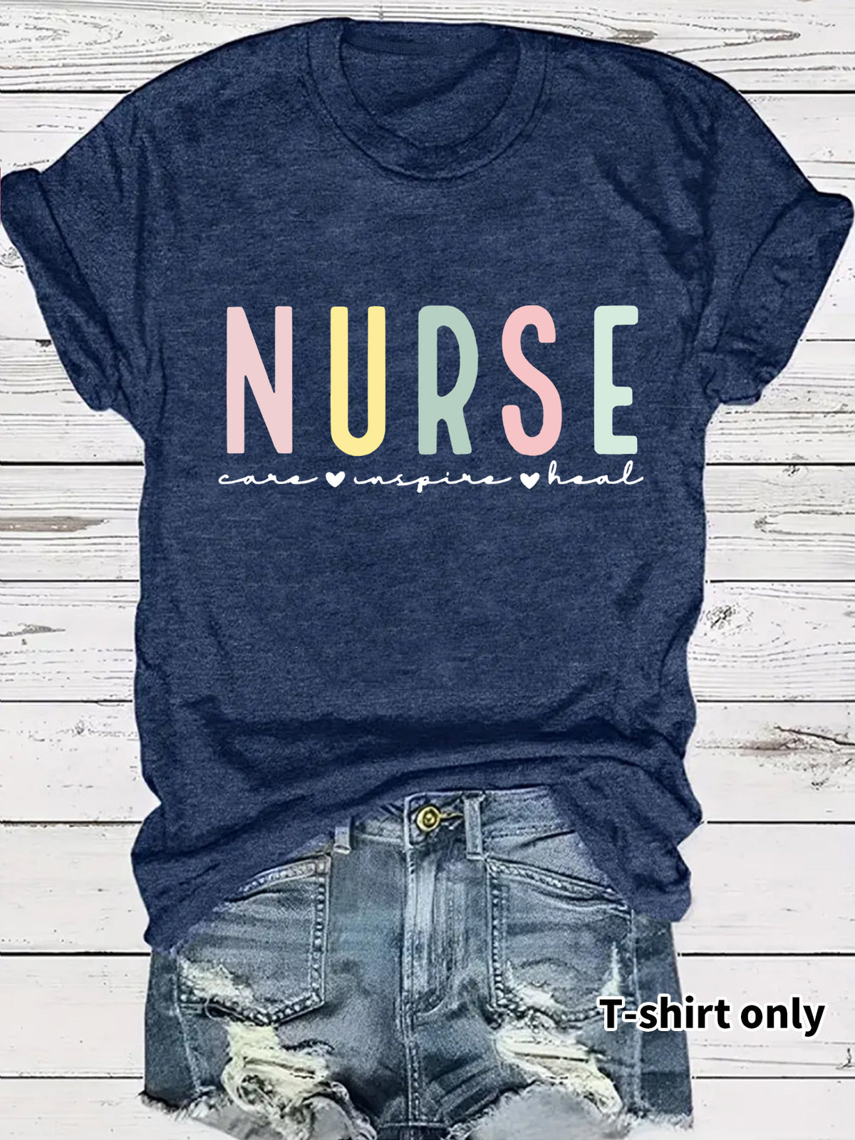 NURSE colored letter printed short sleeved shirt