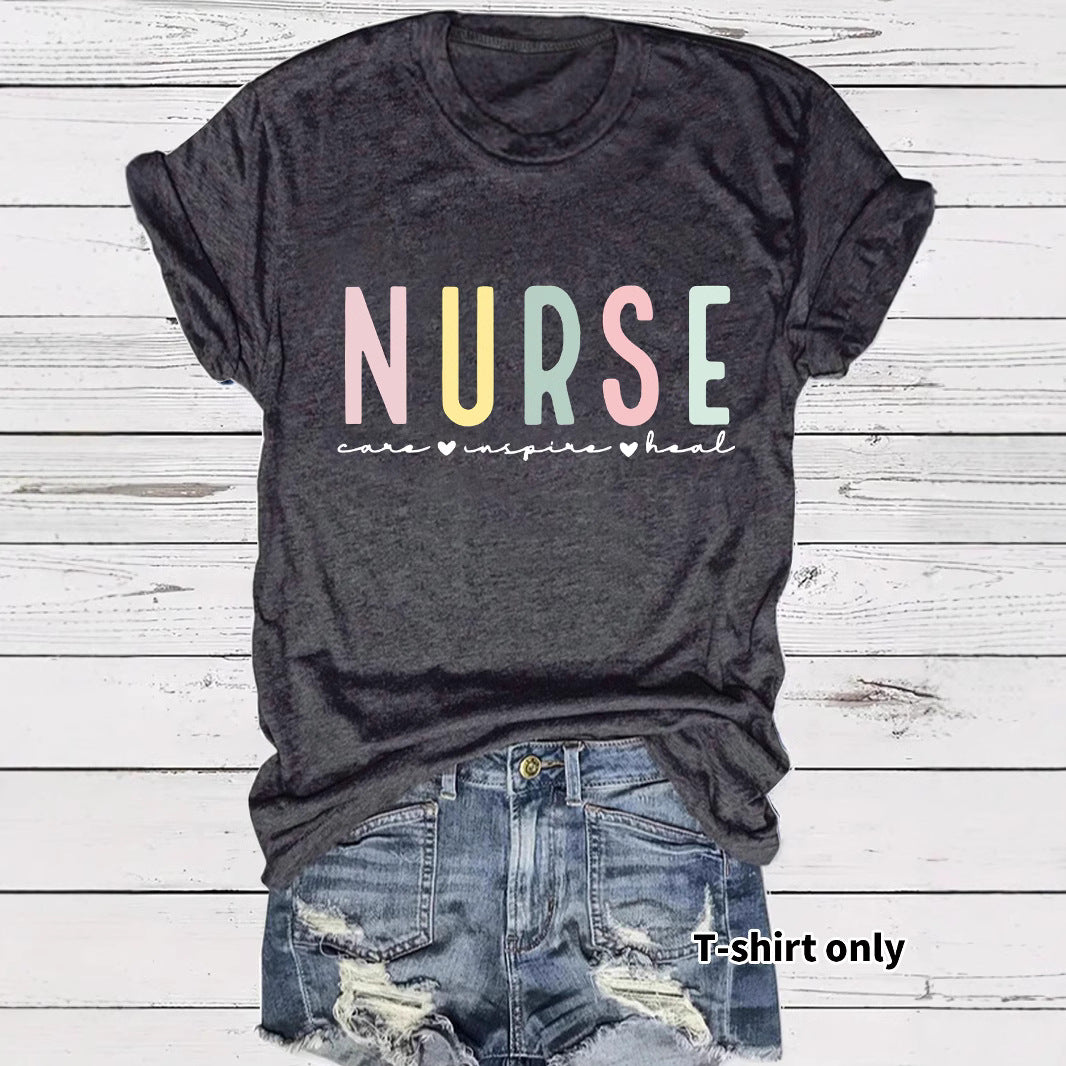 NURSE colored letter printed short sleeved shirt