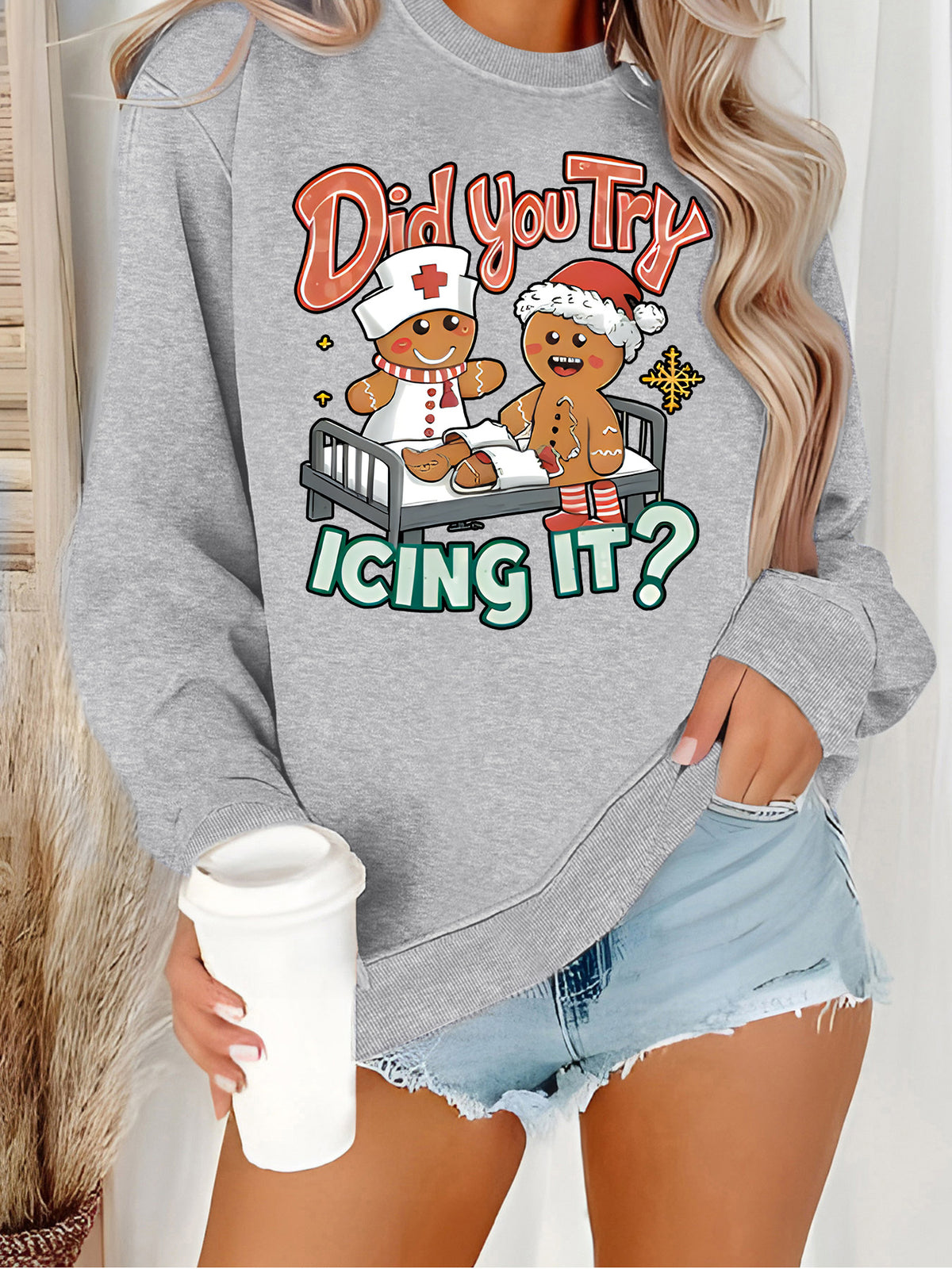 Hoodie Christmas Nurse and Gingerbread Pattern Print