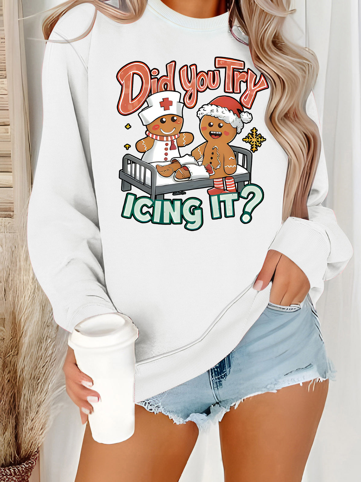 Hoodie Christmas Nurse and Gingerbread Pattern Print