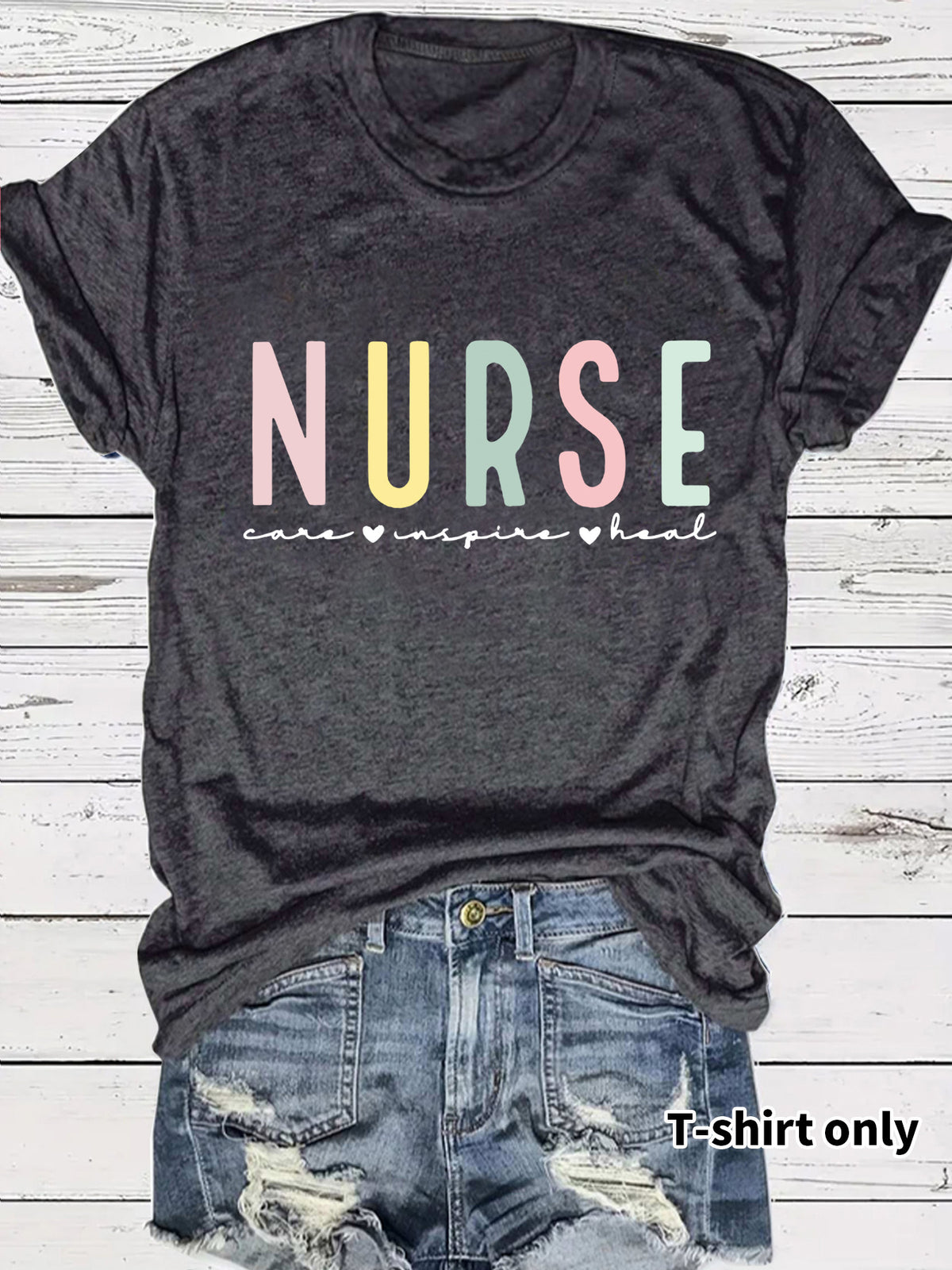 NURSE colored letter printed short sleeved shirt