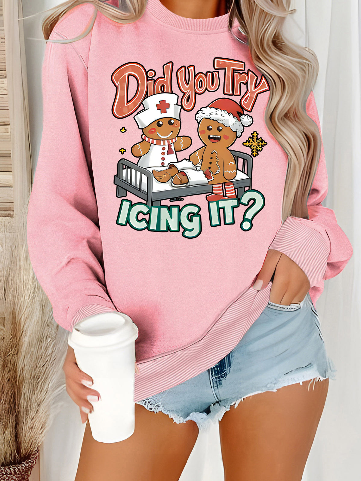 Hoodie Christmas Nurse and Gingerbread Pattern Print