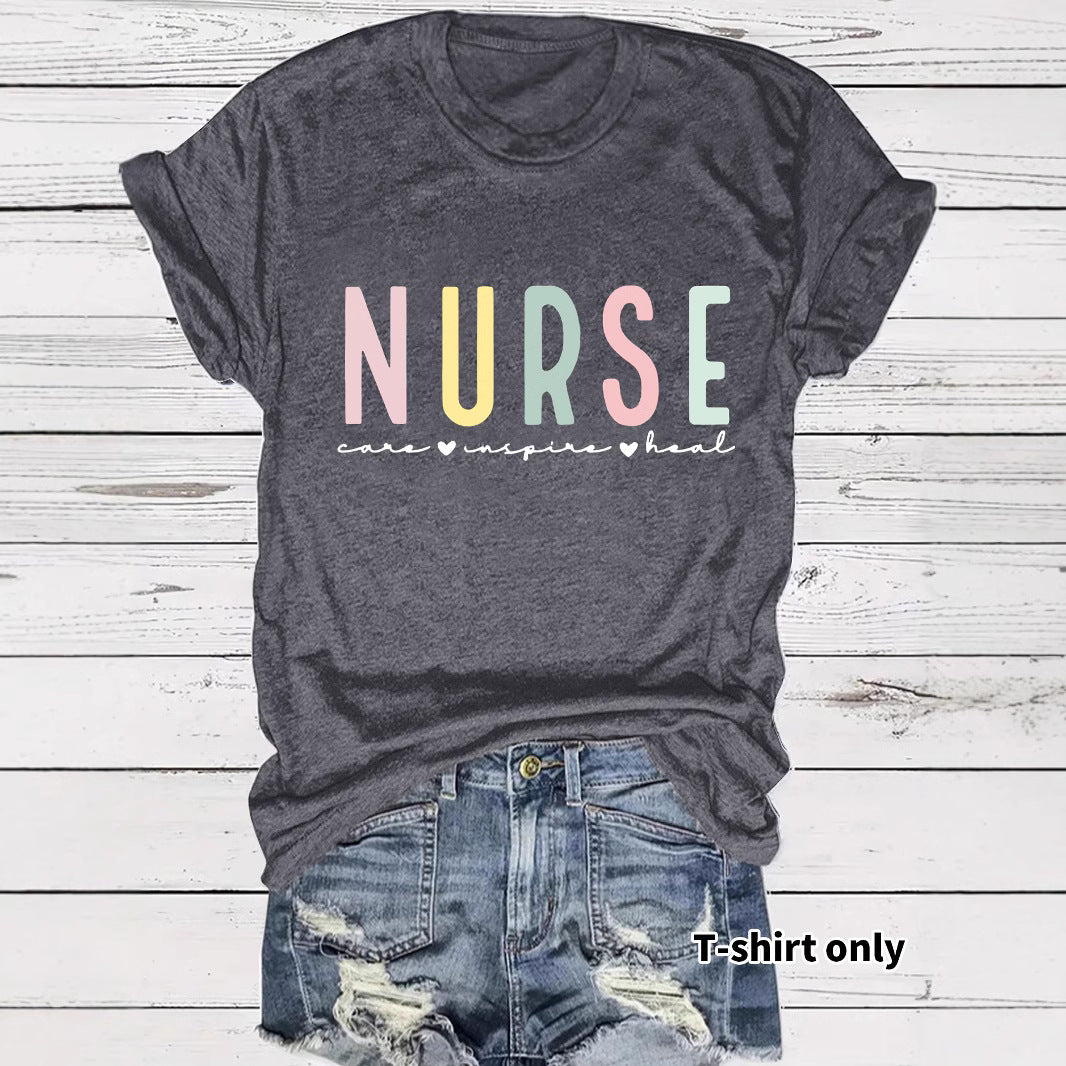 NURSE colored letter printed short sleeved shirt