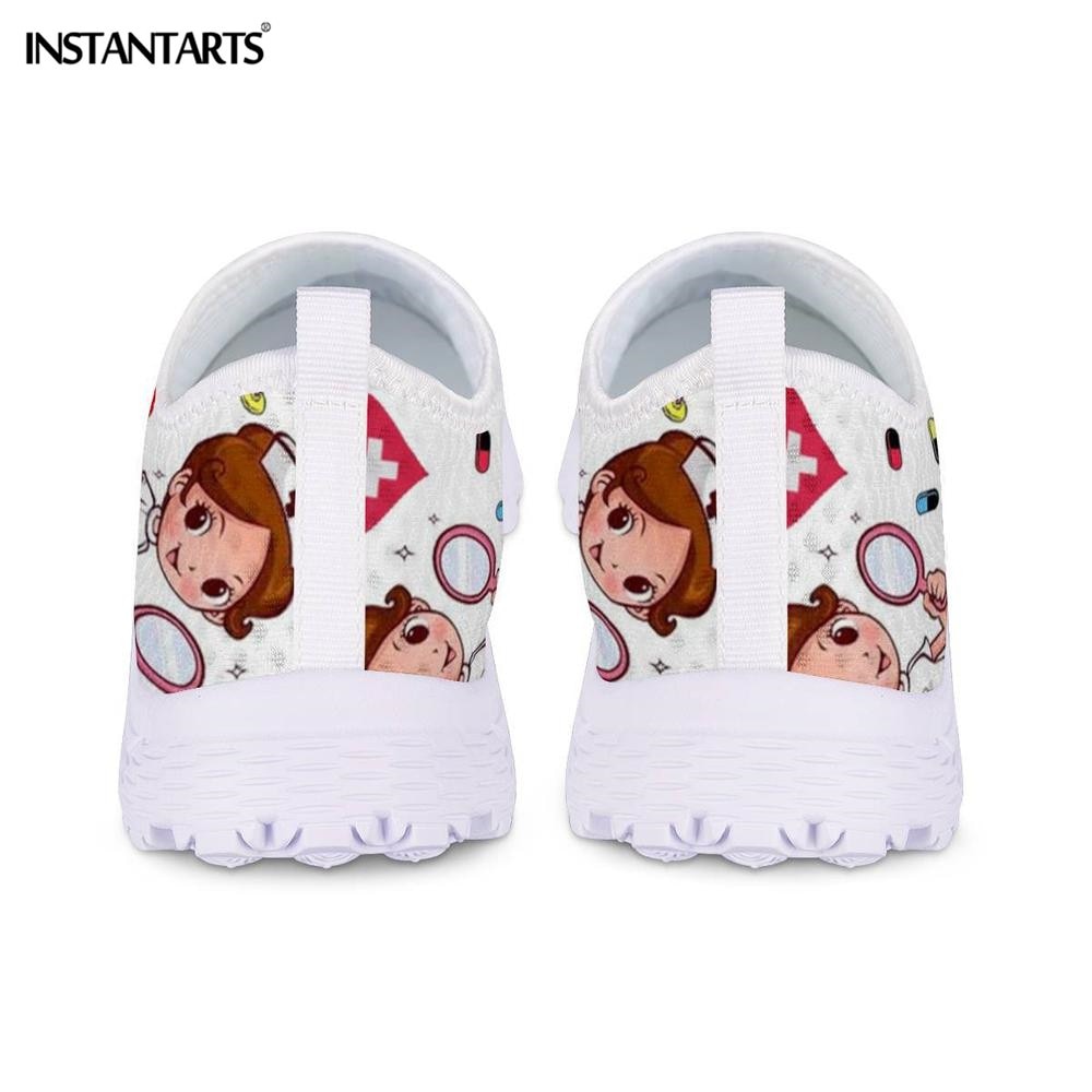 INSTANTARTS New Cartoon Nurse Doctor Print Women Sneakers Slip On Light Mesh Shoes Summer Breathable Flats Shoes Zapatos planos