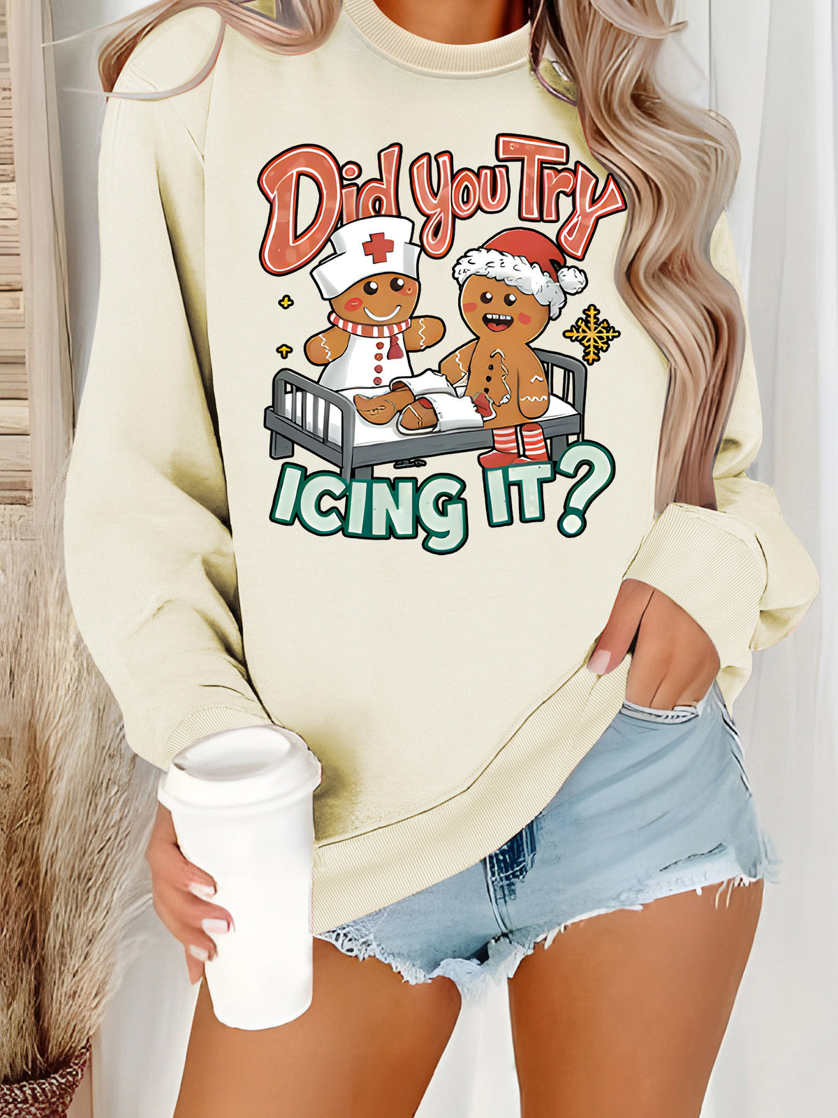 Hoodie Christmas Nurse and Gingerbread Pattern Print