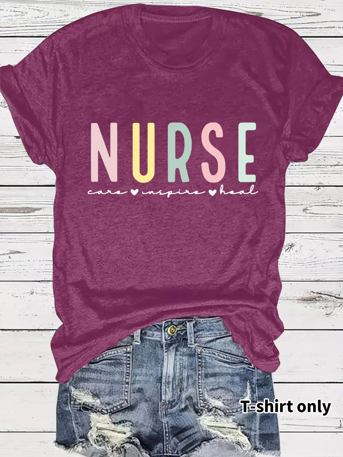 NURSE colored letter printed short sleeved shirt