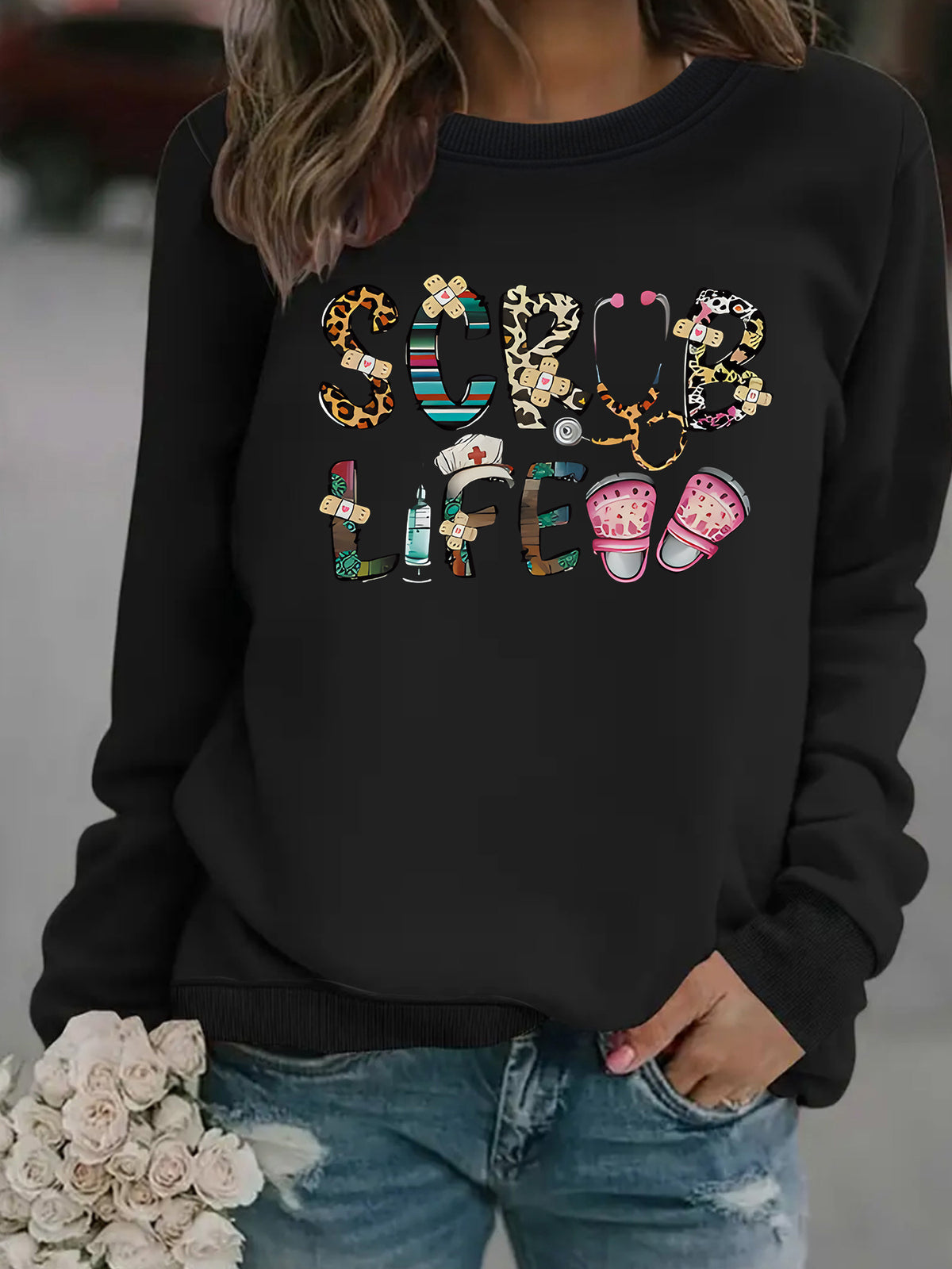 Hoodie female nurse themed pattern print