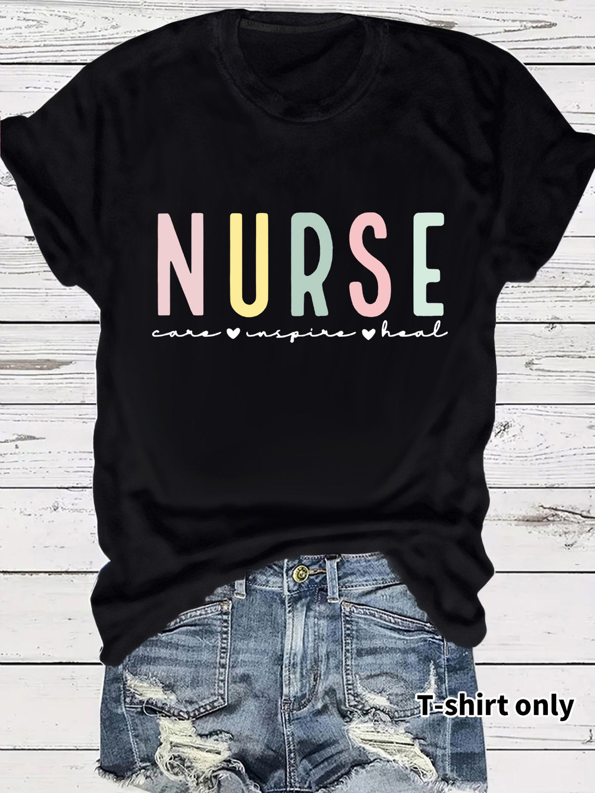 NURSE colored letter printed short sleeved shirt