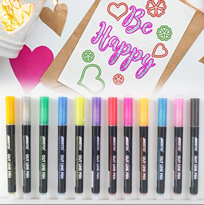 Double Line Outline Pen Set Fluorescent Pen Dual Color DIY Handnet Press Shiny Fluorescent Pen