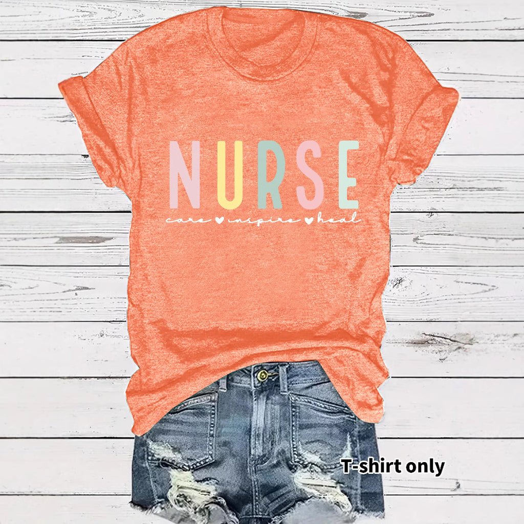 NURSE colored letter printed short sleeved shirt