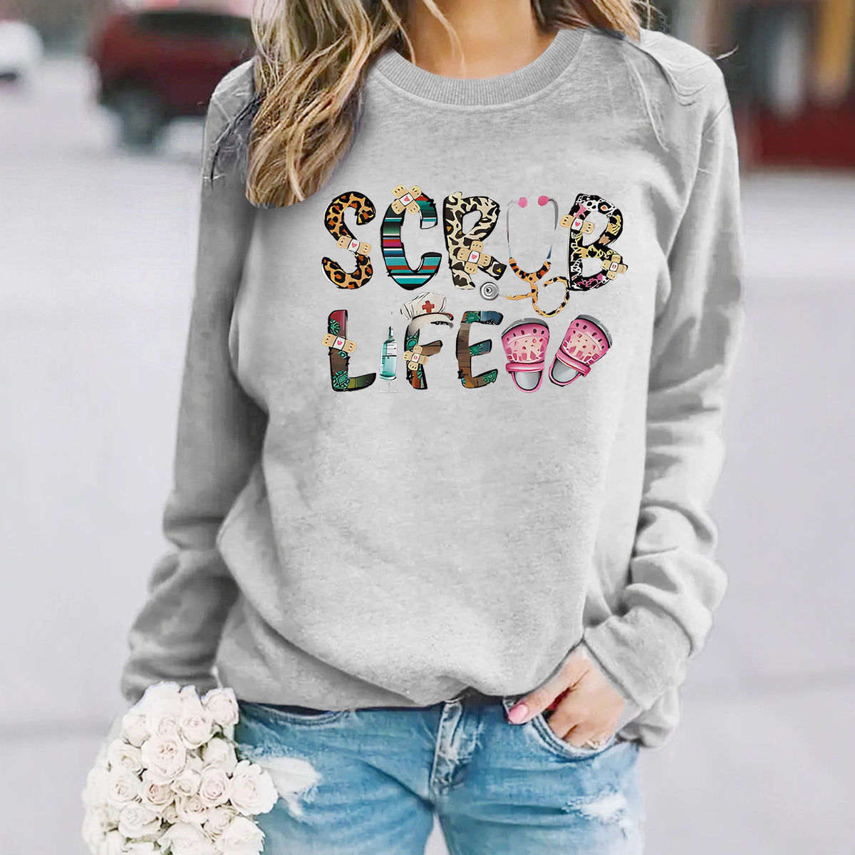 Hoodie female nurse themed pattern print