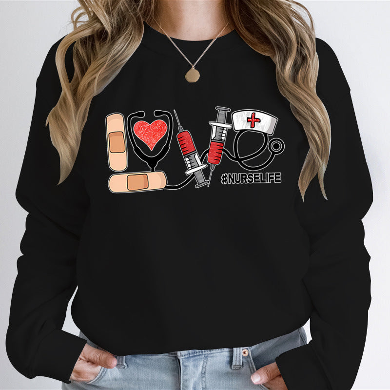 Love Nursing Graphic Sweatshirts Women Nurse Life Fashion Ca