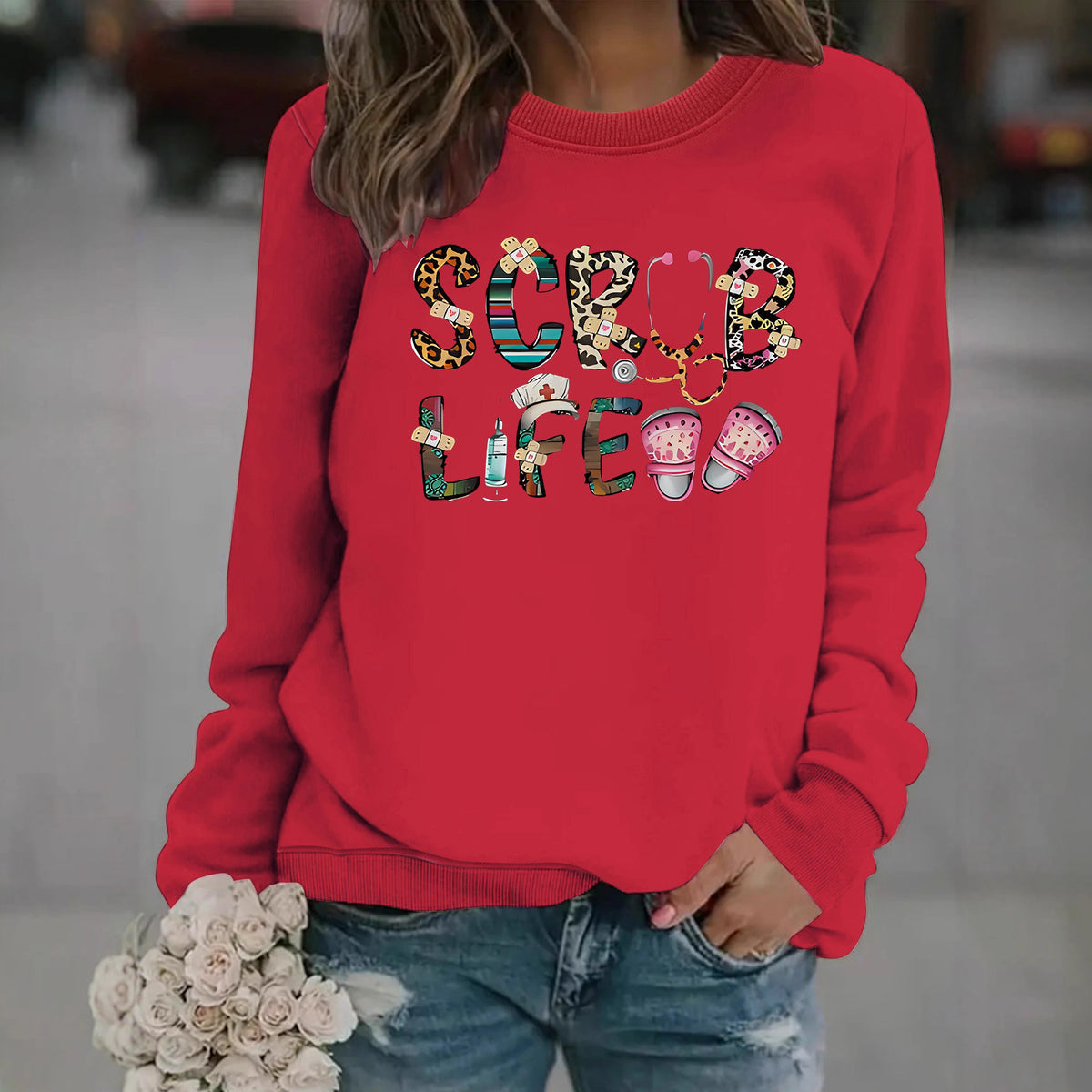 Hoodie female nurse themed pattern print