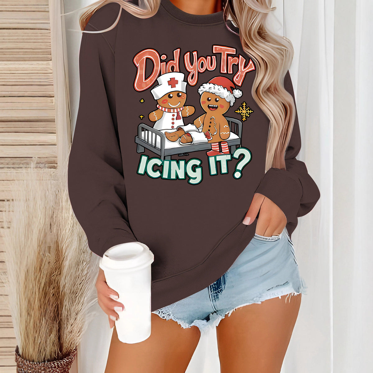 Hoodie Christmas Nurse and Gingerbread Pattern Print