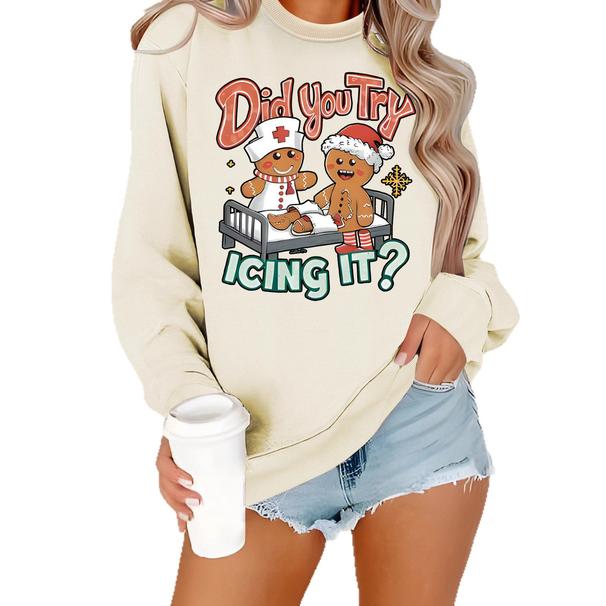 Hoodie Christmas Nurse and Gingerbread Pattern Print