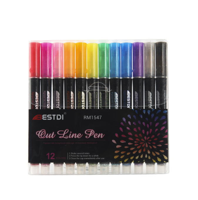 Double Line Outline Pen Set Fluorescent Pen Dual Color DIY Handnet Press Shiny Fluorescent Pen