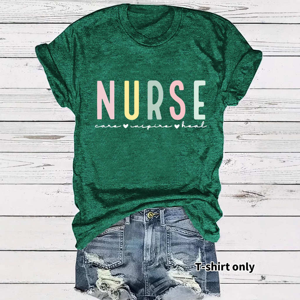NURSE colored letter printed short sleeved shirt