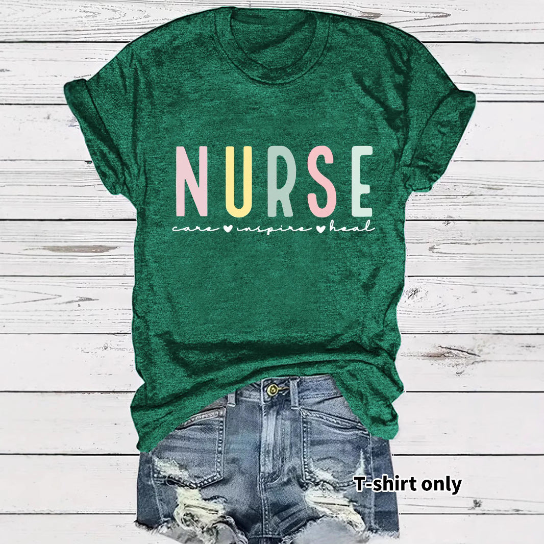 NURSE colored letter printed short sleeved shirt