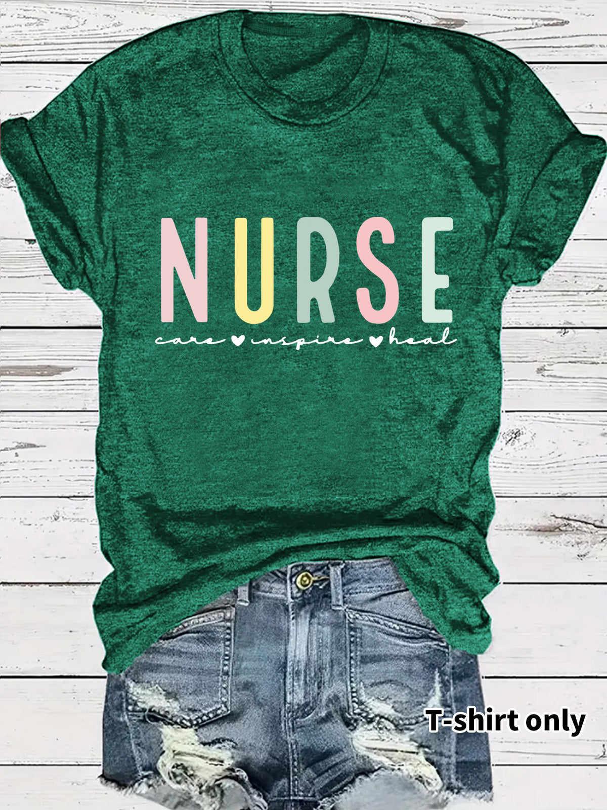 NURSE colored letter printed short sleeved shirt