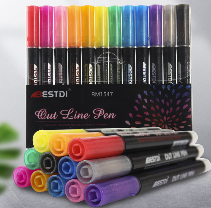 Double Line Outline Pen Set Fluorescent Pen Dual Color DIY Handnet Press Shiny Fluorescent Pen