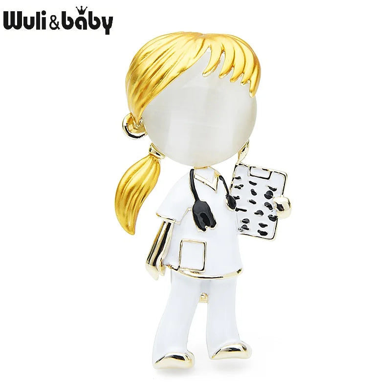 Wuli&baby New Opal Enamel Doctor Nurse Brooches Women Hospital Office Brooch Pins Gifts