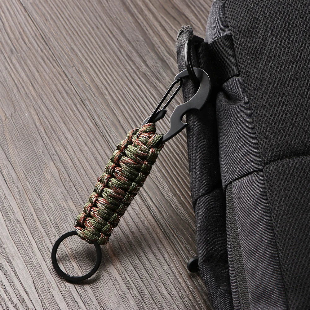 Outdoor Keychain Ring Camping Carabiner Military Paracord Cord Rope Camping Survival Kit Emergency Knot Bottle Opener Key Chain