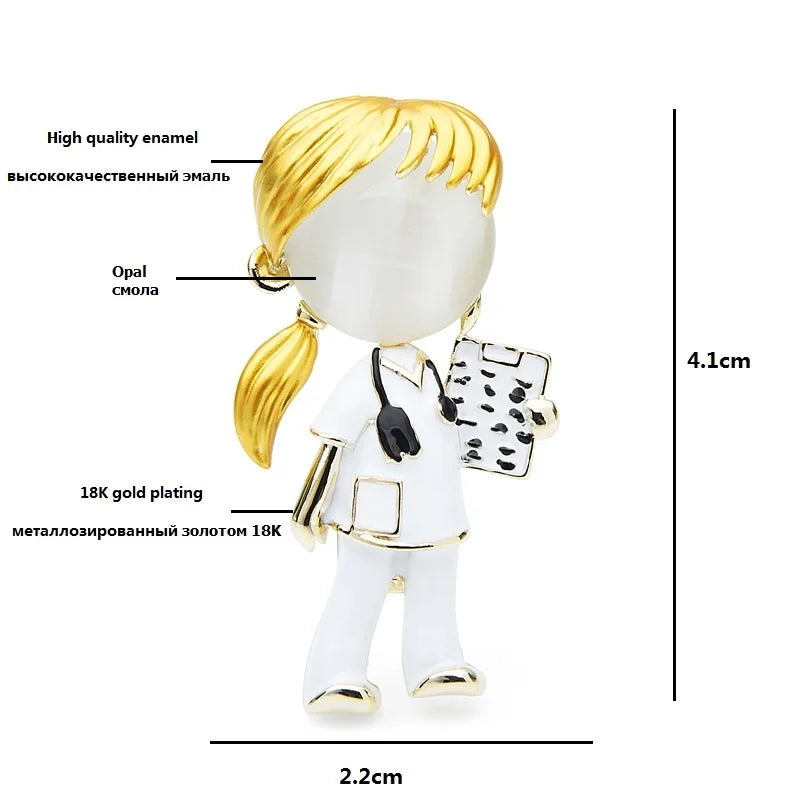 Wuli&baby New Opal Enamel Doctor Nurse Brooches Women Hospital Office Brooch Pins Gifts