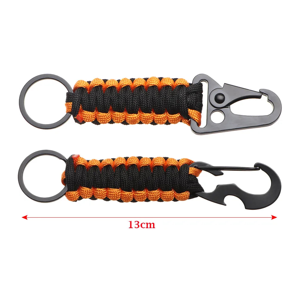 Outdoor Keychain Ring Camping Carabiner Military Paracord Cord Rope Camping Survival Kit Emergency Knot Bottle Opener Key Chain